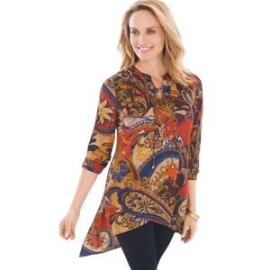 Chico's Victorian Style Asymmetrical Paisley Peasant Tunic Top Size M 1 Flowy
